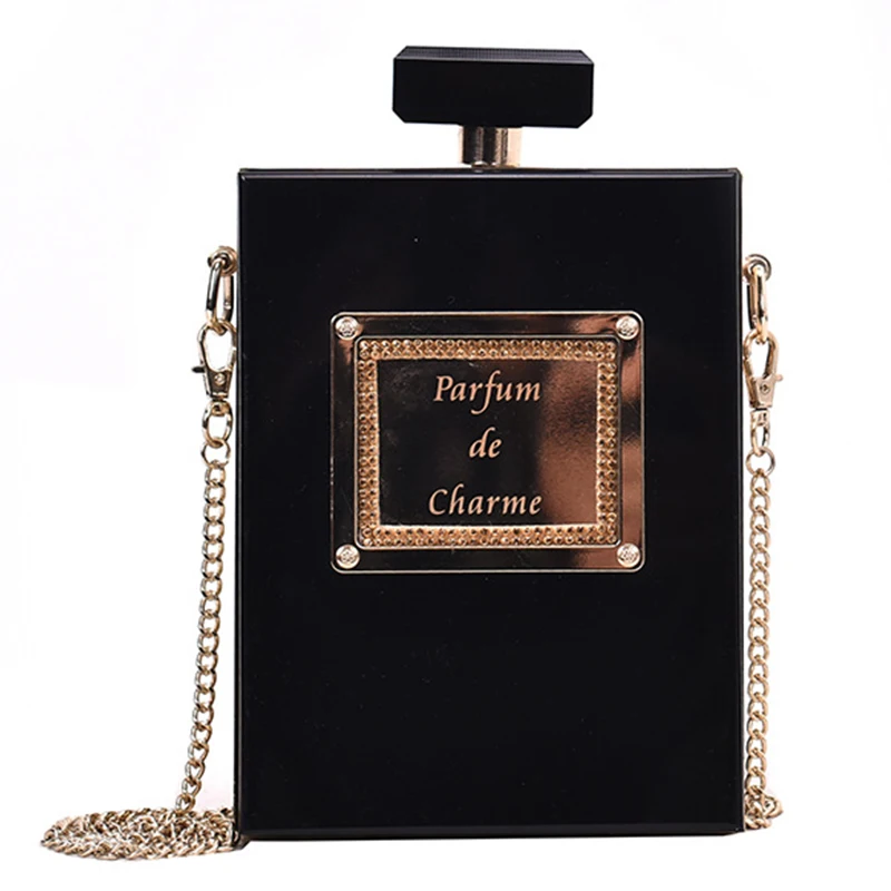 

Ladies Black Wine Pot Bottle Acrylic Wedding Bridal Party Clutch Bag Crossbody Shoulder Evening Bags