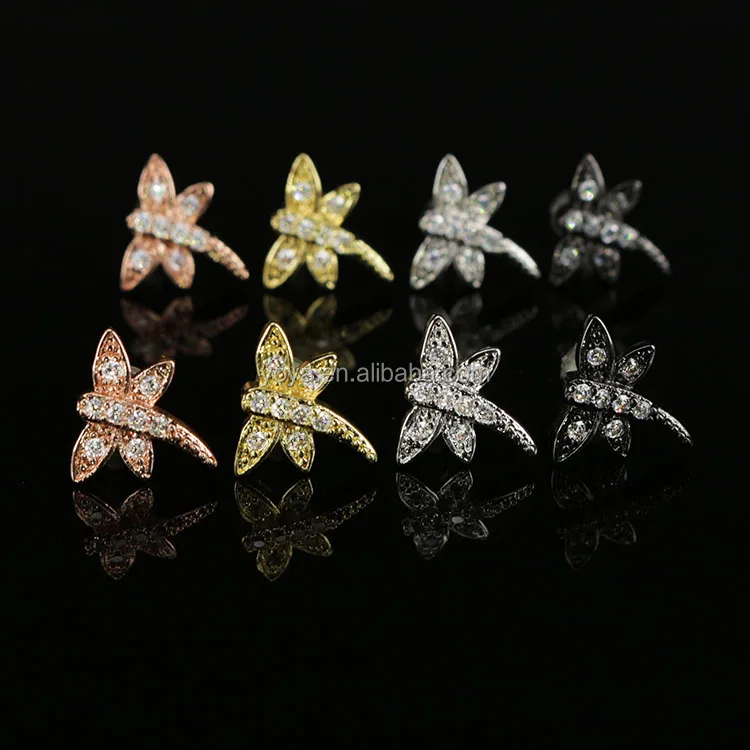 

EC1078 Wholesale CZ micro pave dragonfly earring,Cubic zirconia diamond studs earring