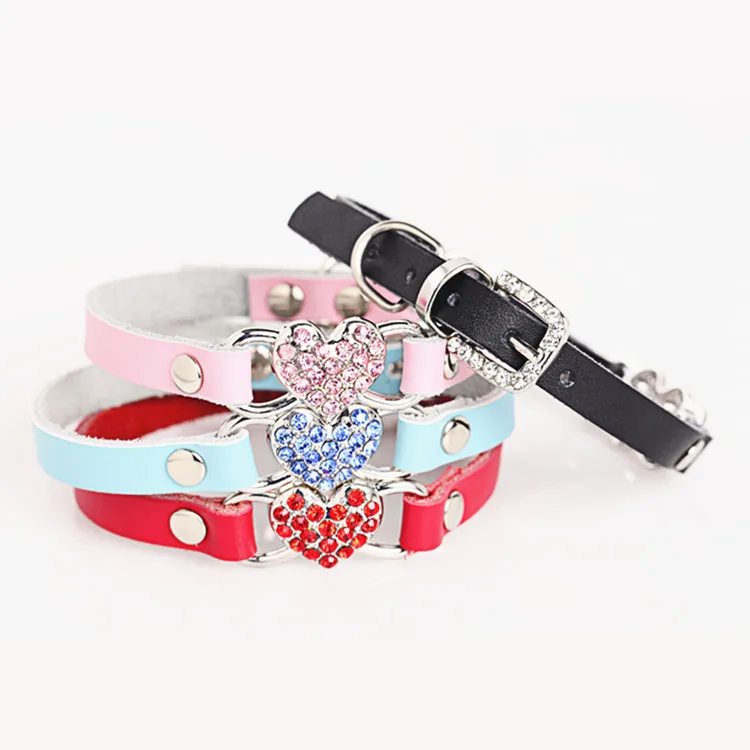Luxury Cat Neck Belt Rhinestone Heart Cat Collar Genuine Leather Buy Cat Collar Leather,Cat