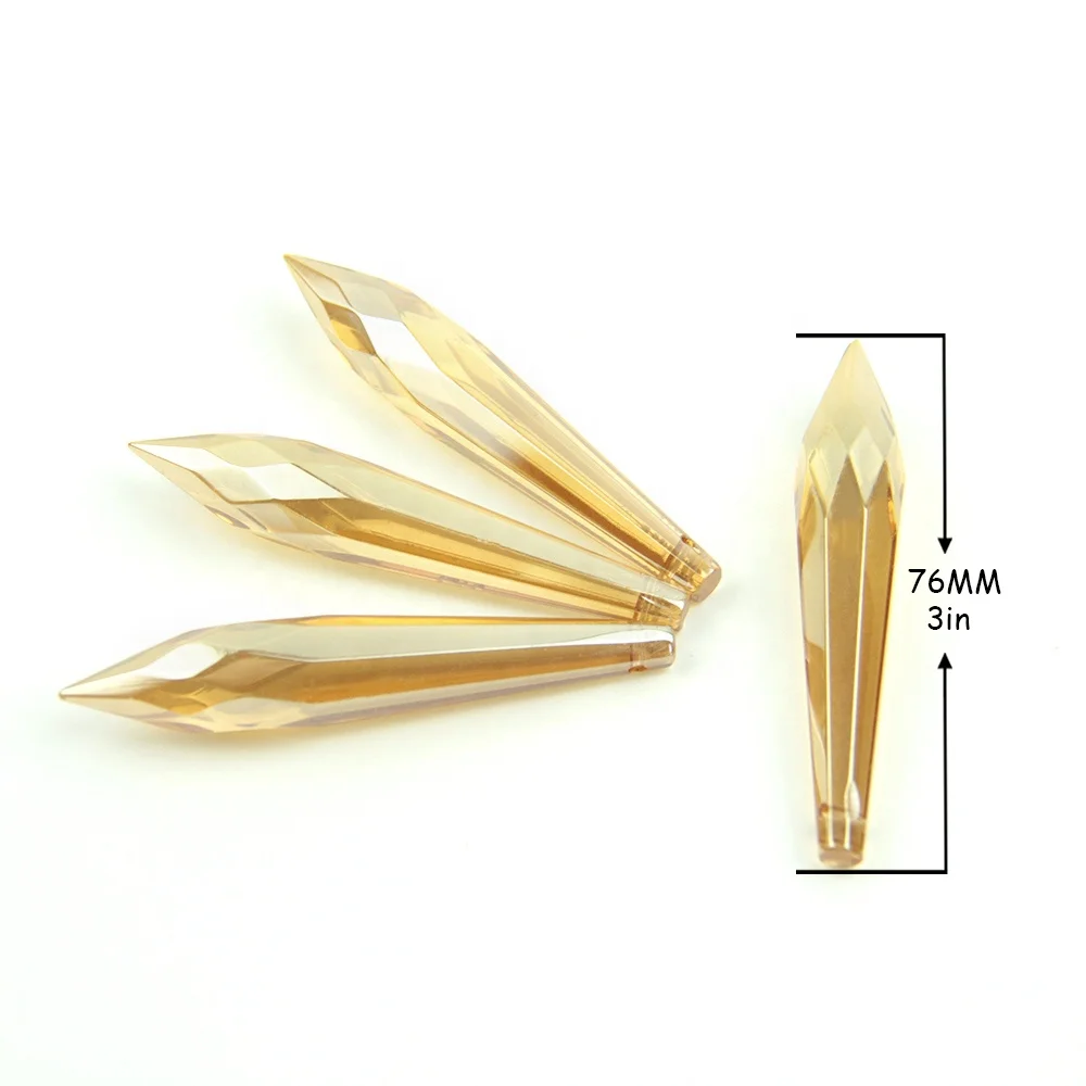 

Machine cut antique gold champagne  multifaceted glass chandelier parts crystal icicle drop prism pendants for modern lamp