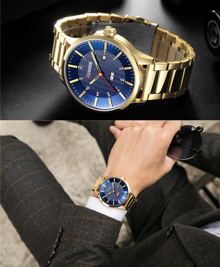 CURREN 8316 new men's fashion brand steel belt week calendar life waterproof sports quartz watch stainless steel men's watch