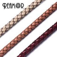 

REAMOR 6mm Round Genuine Braided Leather Rope String Cord For Jewelry Making DIY Bracelet Necklace Craft Jewelry Accessories
