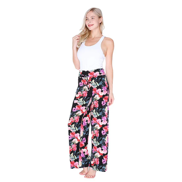 

New innovative product elegant flower printing casual loose wide leg pants, Customized color