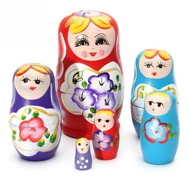 Details about   5pcs Set Cute Russian Dolls Wooden Handmade Crafts Doll Decoration Toys For Kids 