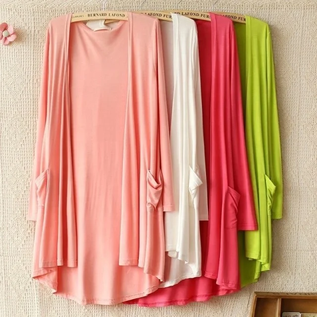 

Spring and summer 100% bamboo long sleeve sunscreen clothing in the long loose beach air conditioning clothing thin single coat