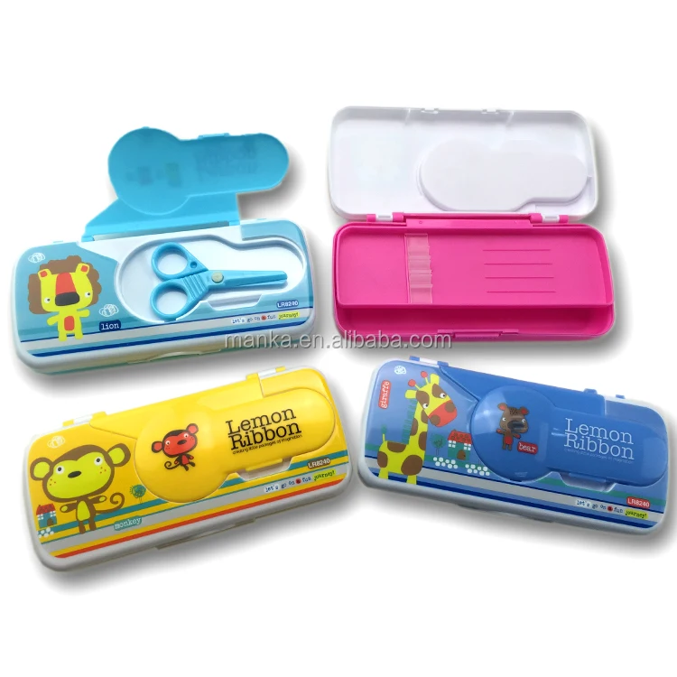 
new design boy and girl plastic pencil case with scissor 