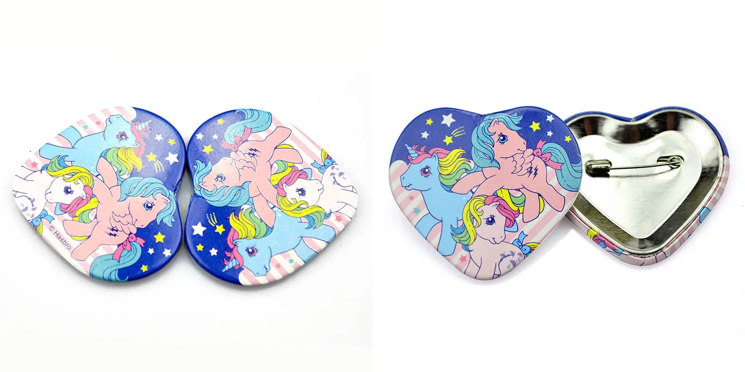 Custom heart shaped safty pin back advertising blank tin button badge wholesale
