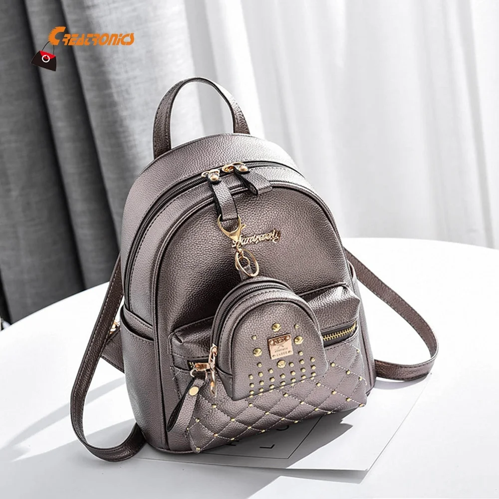 

2pcs Set Portable PU Backpack Wholesale Women Leather School Backpack Fashion