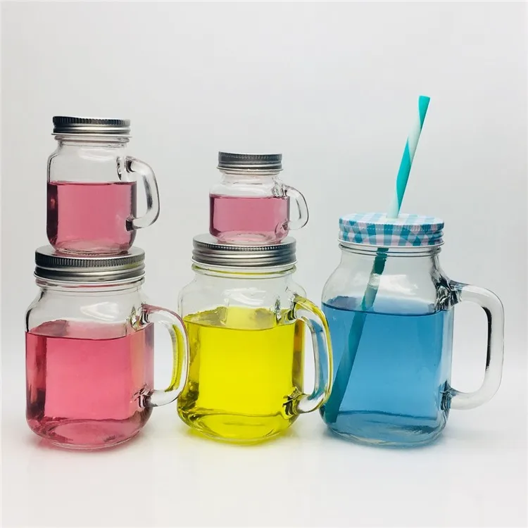 50 Ml 120 Ml 420 Ml 500 Ml 620ml Glass Handle Jar Mason Juice Jar With