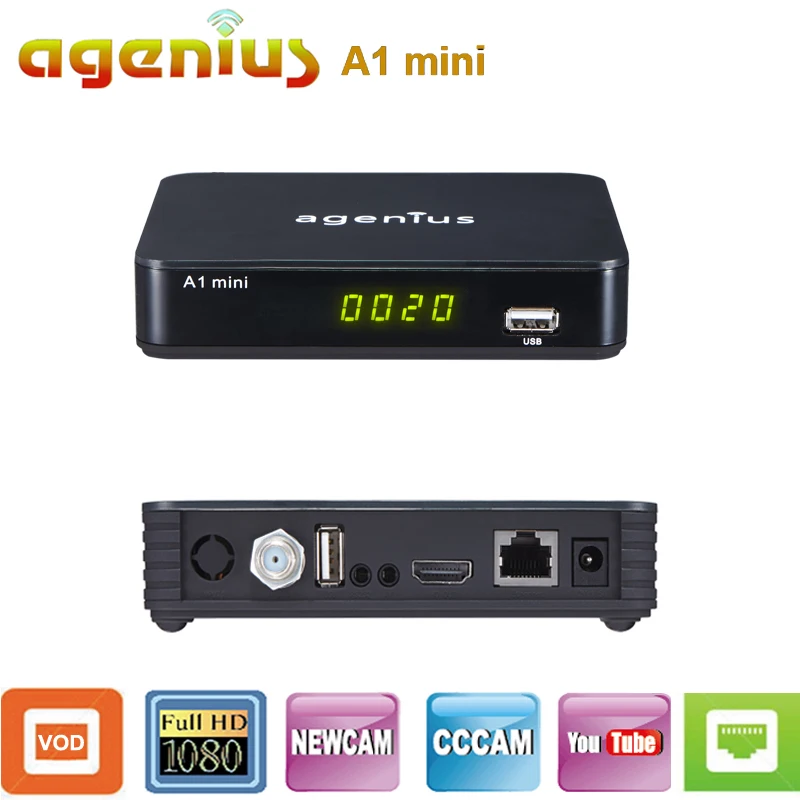 

Agenius Digital TV Satellite Decoder A1 mini HD NEWCAM CCCAM box DVB-S2 Full 1080P Support Youtube duosat tv receiver tv box, Black / customized color