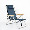 outdoor Portable wooden arm camping folding high back beach chair with storage pouch