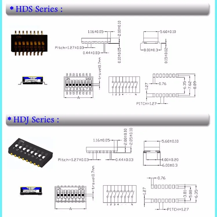 1.27mm pitch smd dip switch 1 pole