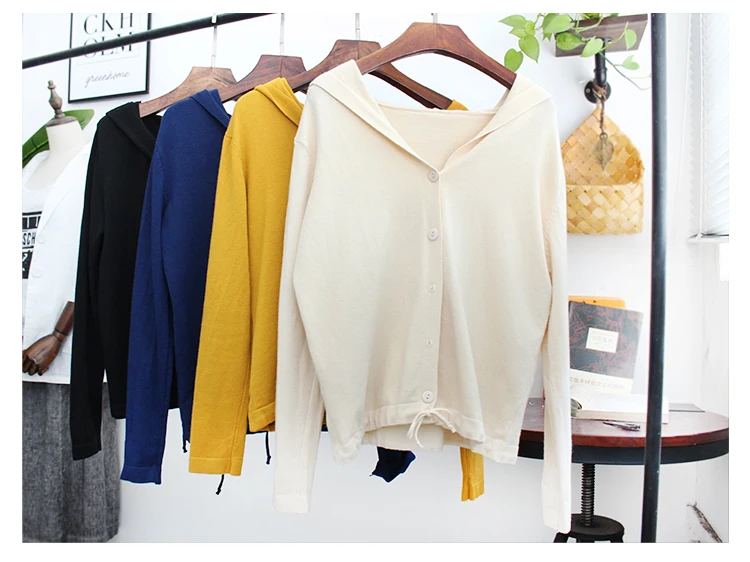 
causal lightweight outwear with botton hooded ladies cardigan sweaters 