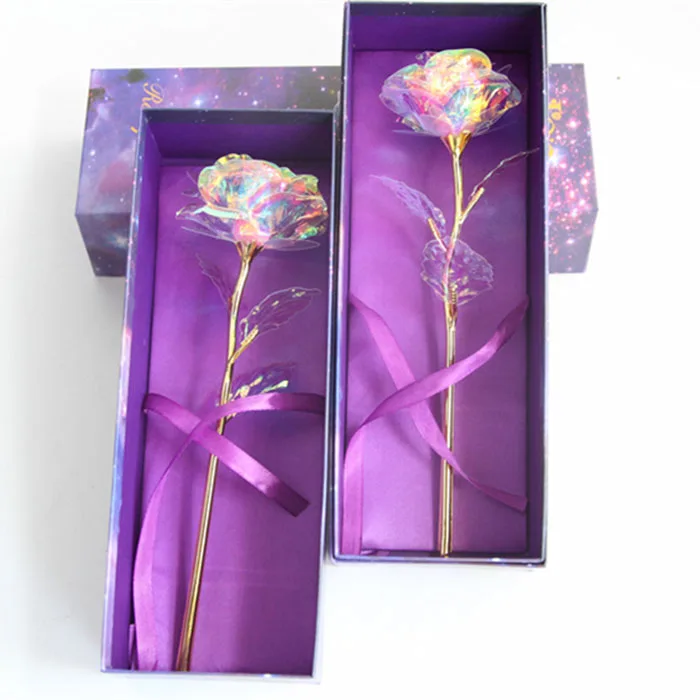 Rainbow Galaxy Rose 24k Gold Dipped Roses Flower With Spring Switch