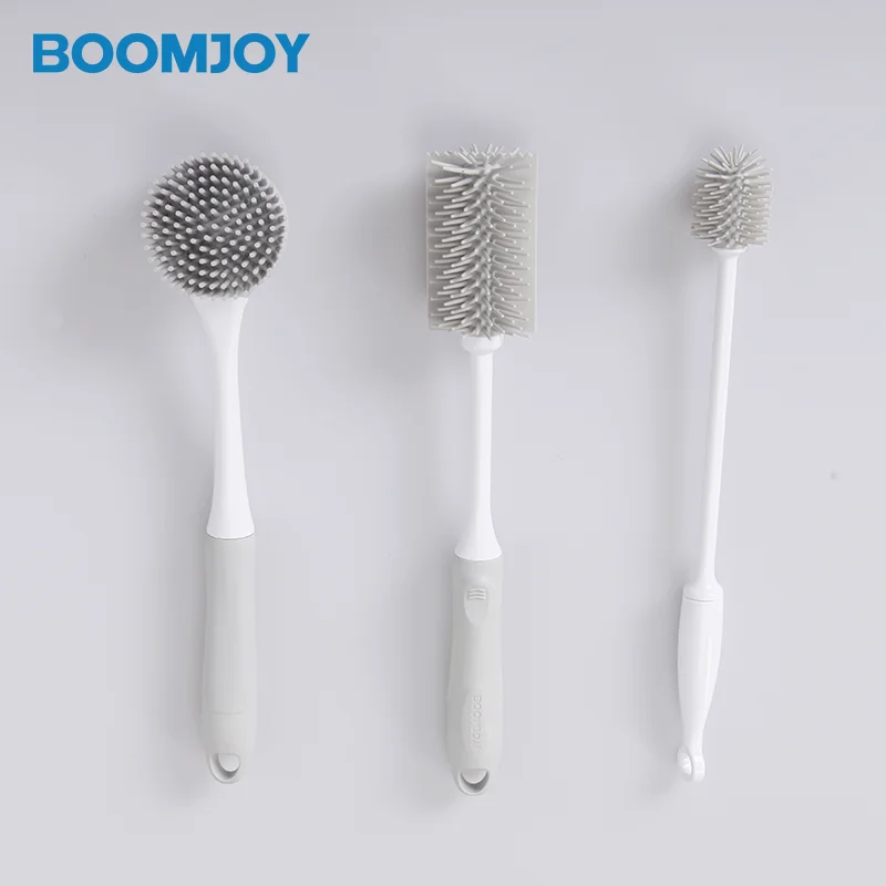 

Wholesale Silicone Dishwasher Baby Bottle Brush Cleaner Silicone Brush Set, Greyish white