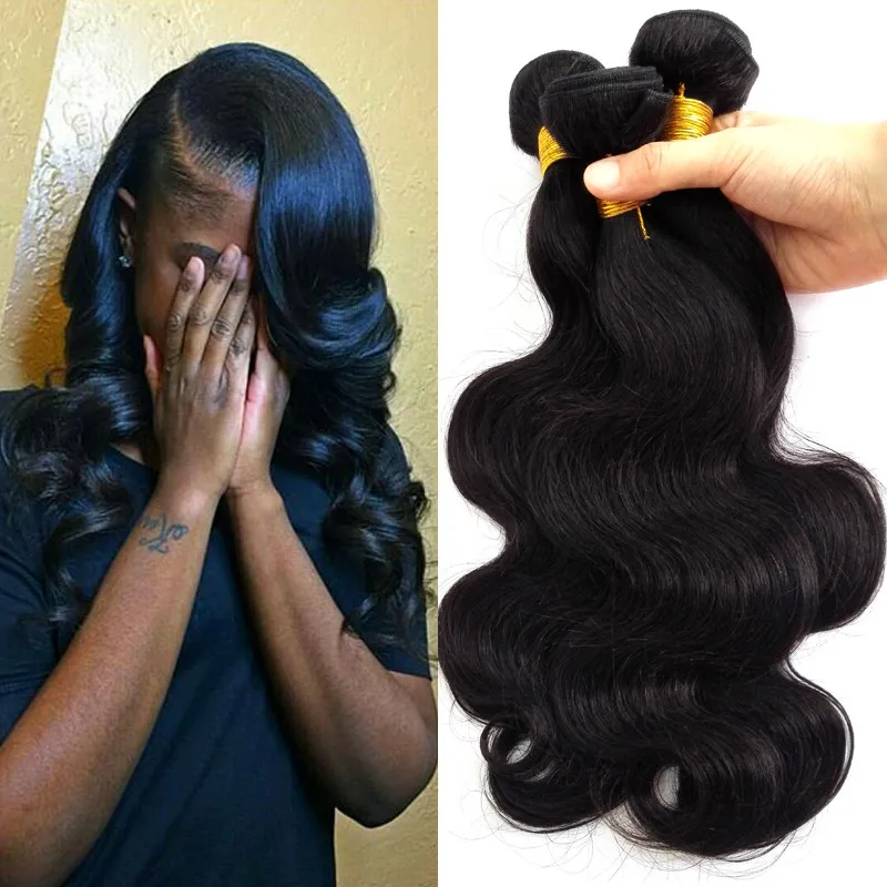

Unprocessed Virgin 9A Brazilian Virgin Hair Body Wave 3 Pcs Lot, Natural color hair