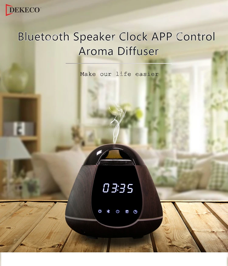 Bluetooth Speaker Alarm Clock Wood Ultrasonic Electric Aroma Diffuser