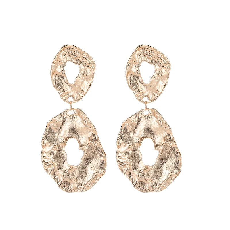 

Amazon Hot Sale 18K Gold Exaggerated Stud Earrings Round Teardrop Hoop Metal Dangle Earring