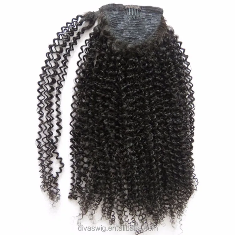

Kinky curly human hair pony tail wrap around drawstring ponytail hairpiece for black women