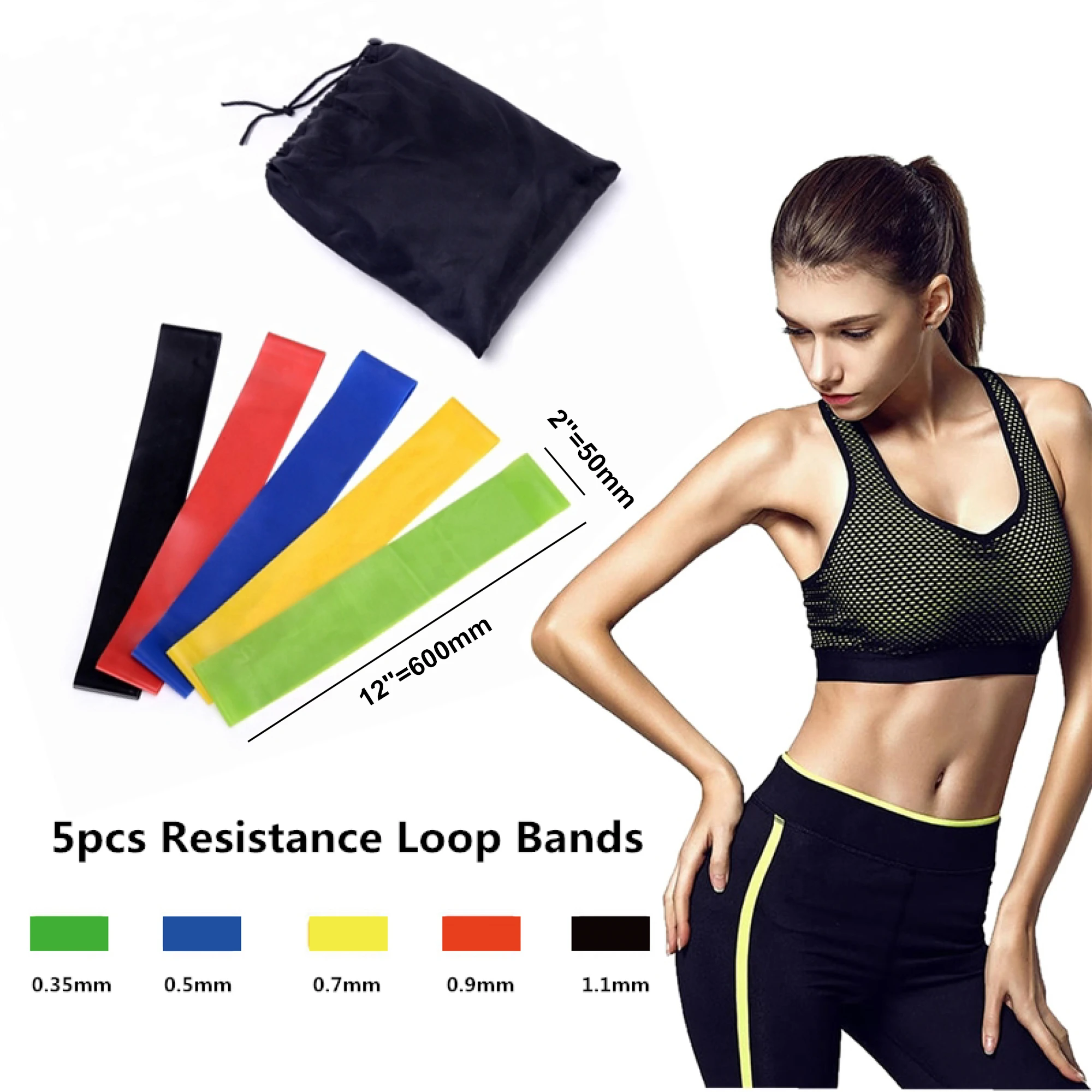 

Stock Mini Workout Exercise Hip Fitness Tape Resistance Rubber Loop Bands Custom Logo, Green/blue/yellow/red/black or customized.