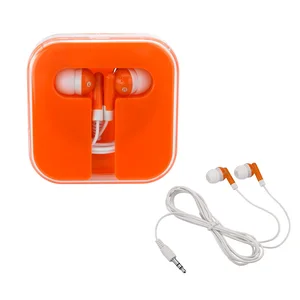 Free sample Hot sell Gift Customized Pocket 3.5 mm plug in-ear cellphone ear piece built-in clear plastic quadrate case