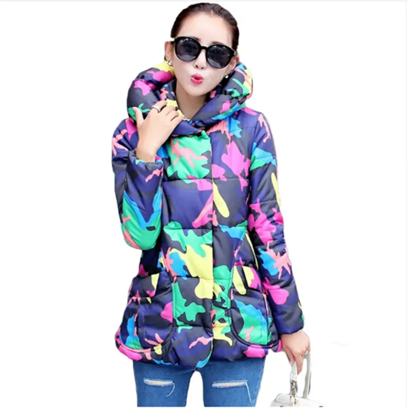 2016 New Plus size font b Winter b font Print Jacket Women Slim Letters Printed Hooded
