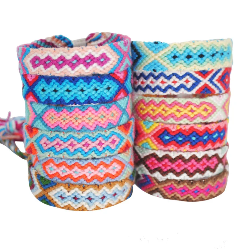 

Jewelry Women Girl Hand Braided Rope Wire Bohemia Handmade Fabric Bracelet, 12 mixed color