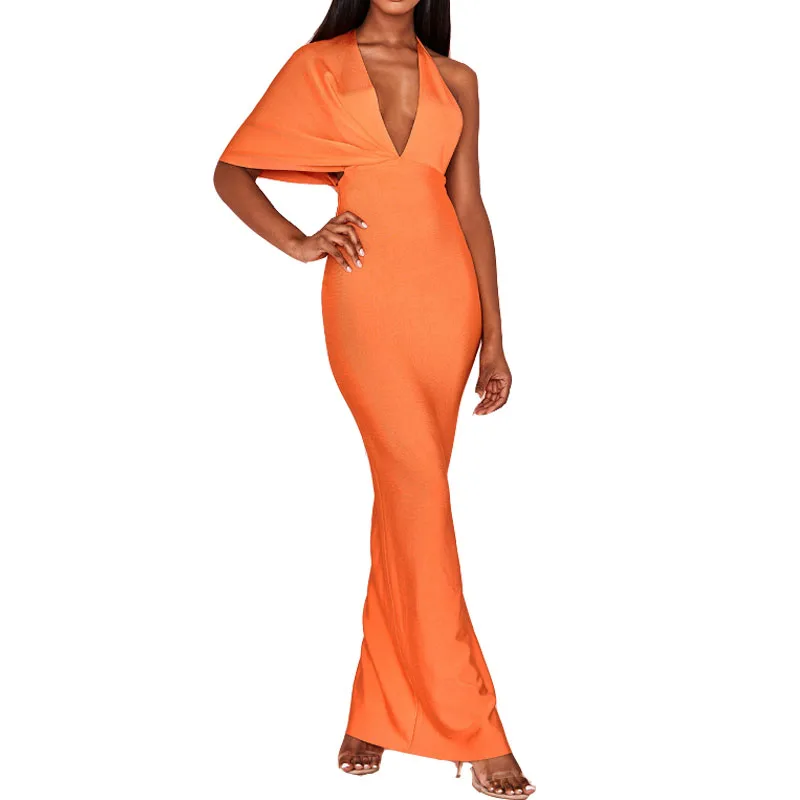 

Rayon Orange Bandage Dress Asymmetric Sleeve And Backless Cut Maxi Dress Wholesale, White