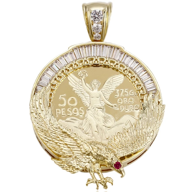 33120 big stone pendant design, 50 Peso Mexican Coin Pendant