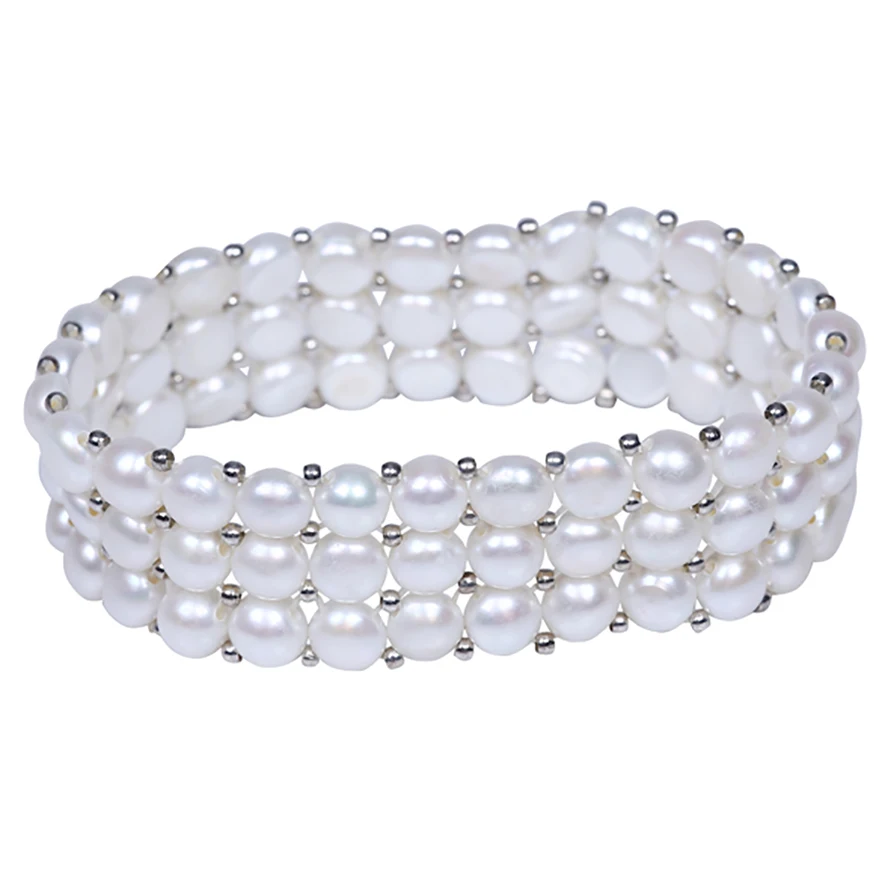

3 layer handmade pearl ladies bangles, White, black