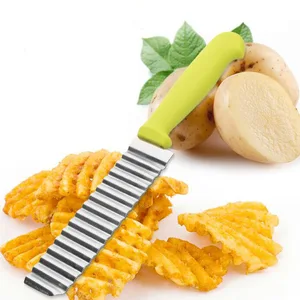 Image of New Stainless Steel Potato Chips Wavy Cutter Dough Vegetable Crinkle Slicer Knife Corrugated Knife Kitchen Accessories