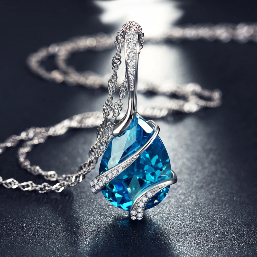 Fine Jewelry Pendant Water Drop Necklace Aaa Cubic Zircon Women Party