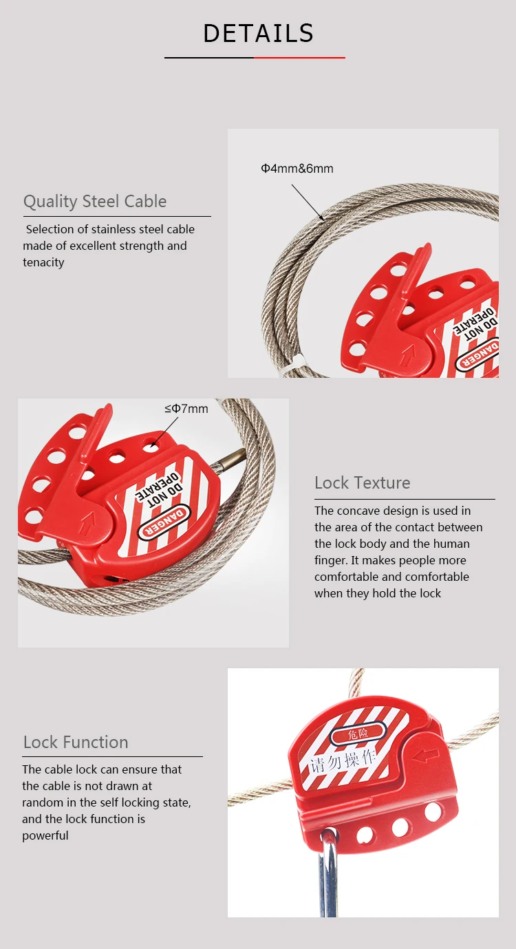 BOSHI Hot Selling 2019 Nylon PA Steel Safety Cable Lockout Device