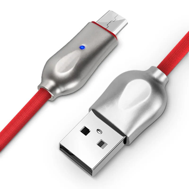 

Unique design high speed intelligent micro usb data cable cord red 2.1a charging zinc alloy android usb cable