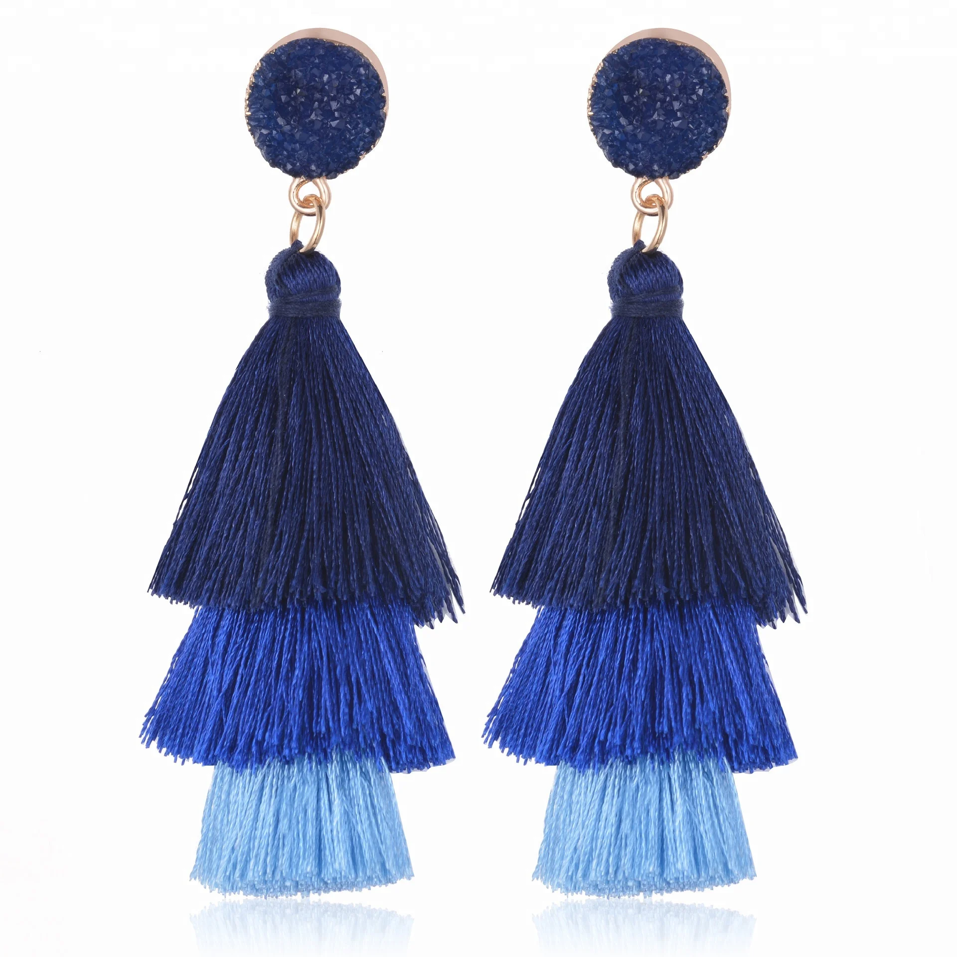 

Fashion Three Layered Tiered Stack Long Tassel Statement Drop Fringe Earring Bohemian, Colorful,as you requtested