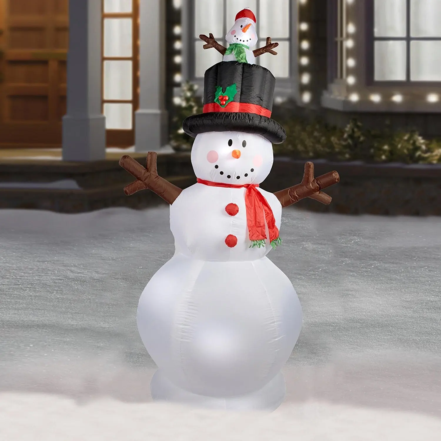 HUGE 9.5 Feet Gemmy Colossal inflatable lighted snowman with pop-up baby sn...