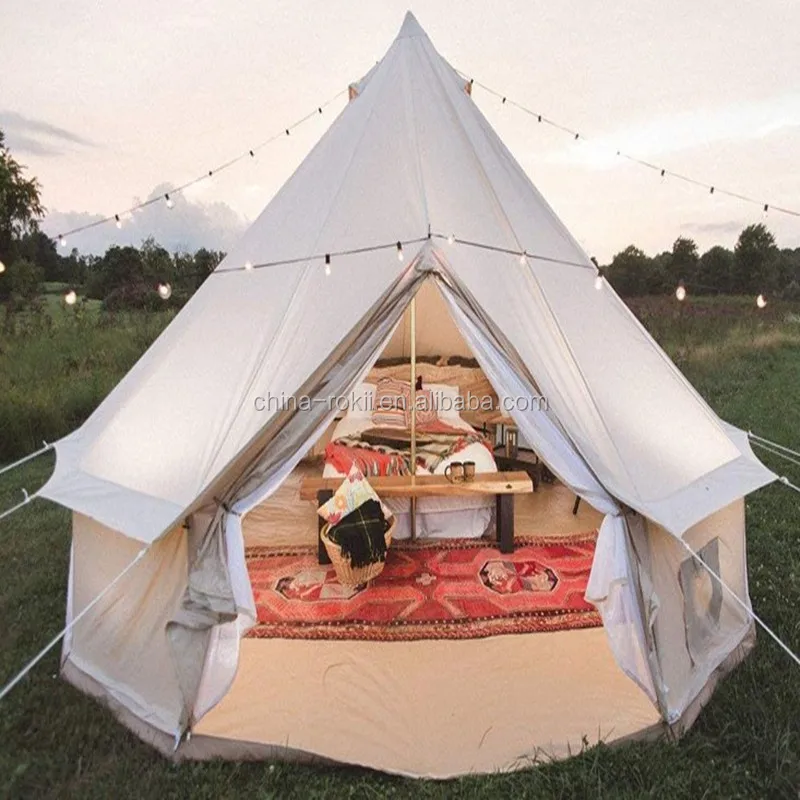 

Outdoor Waterproof Four Season Family Glamping Cotton Canvas Yurt Bell Tent with Mosquito Screen Door, Beige