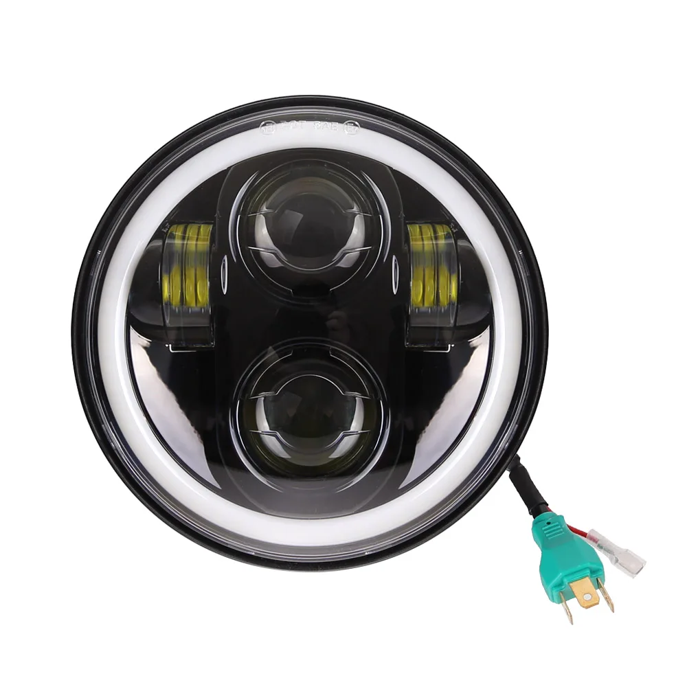 Black 5-3/4" 5.75" inch LED Projector Headlight Hi-Low Beam Halo RGB Type for Motorcycle