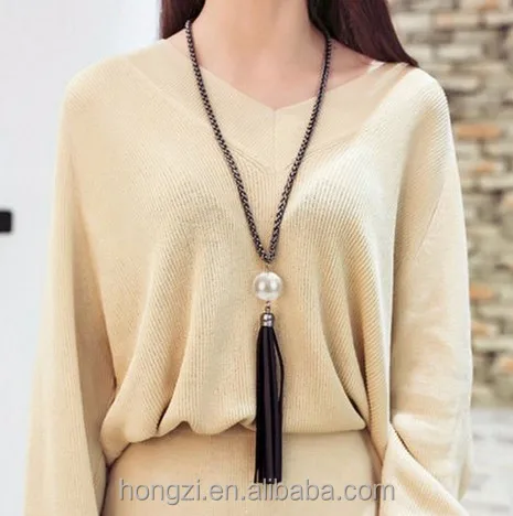 

2020 hot sale South Korea contracted joker red pearl necklace sweater chain tassel ms long necklace