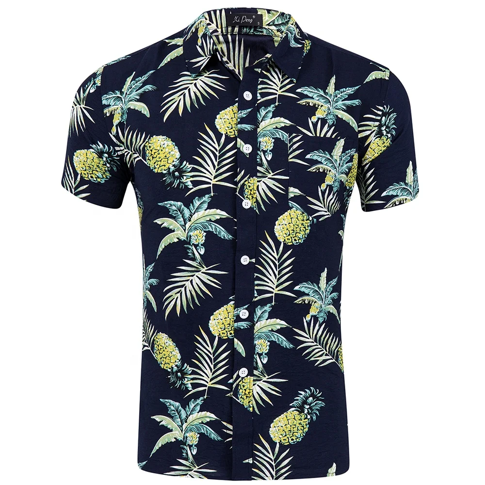 New products men kemeja hawaiian beach shirt pineapple shirts for men 100 percent cotton