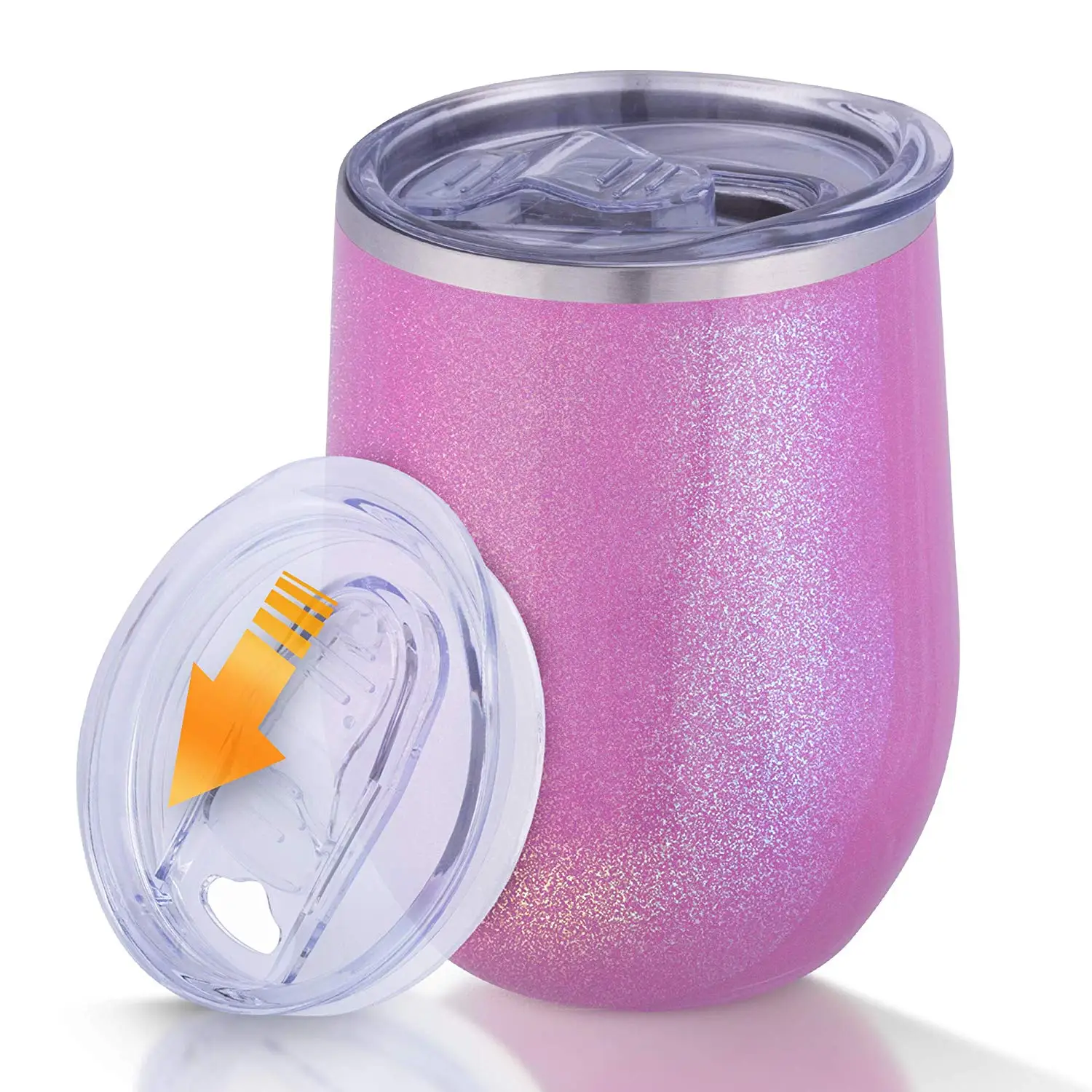 

wholesale 12oz glitter stemless wine tumbler wirh lid stainless steel wine tumbler, Customed color