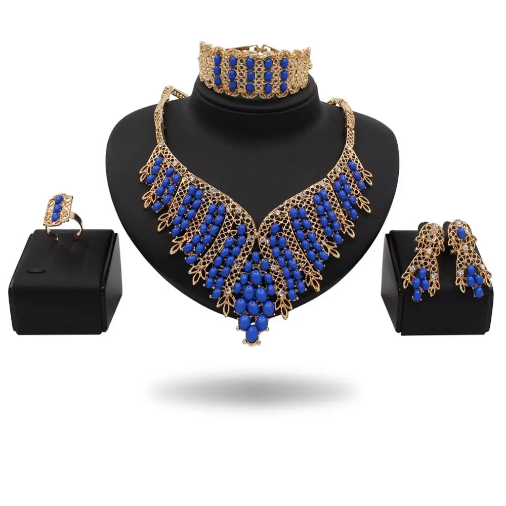 

Latest Fashion African jewelry set wedding dress accessories beautiful women blue bead necklace earrings set wedding TD39Y63-66, Picture