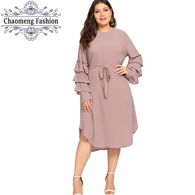 

2117# New fashion islamic clothing turkish plus size pearls tunic tops and skirts long sleeve blouse muslim dresses 2019, Pink/customized