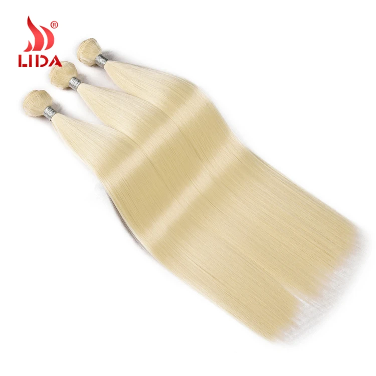
Lida Synthetic Hair 3 Extension with free closure Yaki Silk Straight 100% kanekalon fiber 613# color Hair Bundle weft weave 