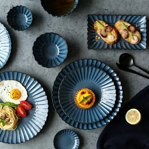Image of Nordic Simple Ceramic Dinnerware Set Glaze Retro Chrysanthemum Tableware Plate Vajilla Ceramic Dinnerware Sets