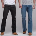 2016 New Mens jeans boot cut leg slightly flared slim fit blue black male jeans designer