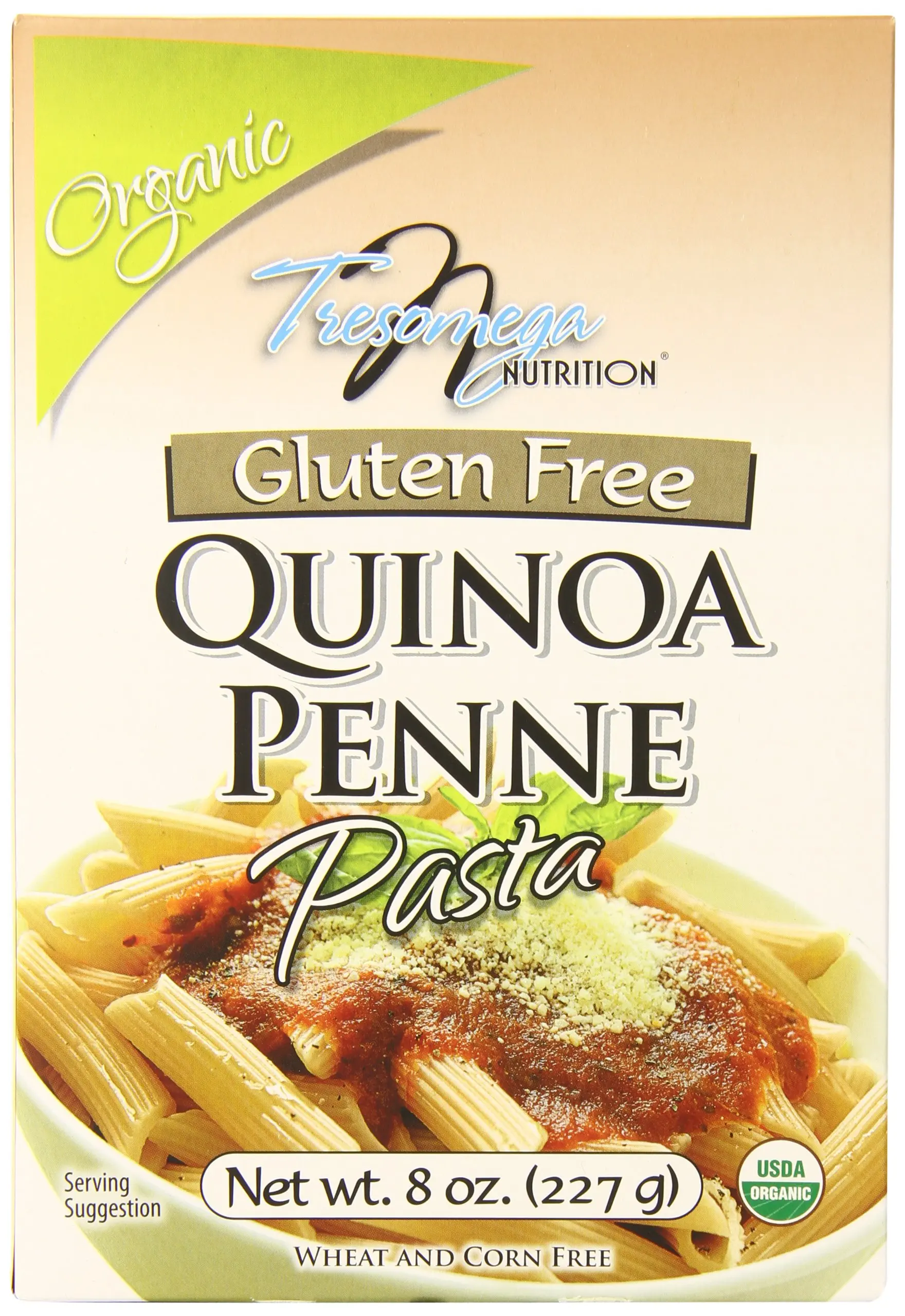 TresOmega Nutrition–Organic Quinoa Penne Pasta–Made with Organic Quinoa, Rice and Amaranth for A Meal High in Protein and Fiber–8 oz. Box
