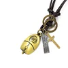 Long Black Leather Rope Chain Bronze Tone Creative Punk Love Mouse&Keyboard Pendant Necklace