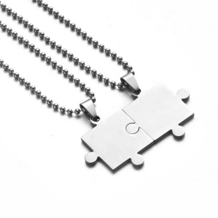 

Couple love best friend style fashion high quality stainless steel jigsaw pendant with ball chain for men women