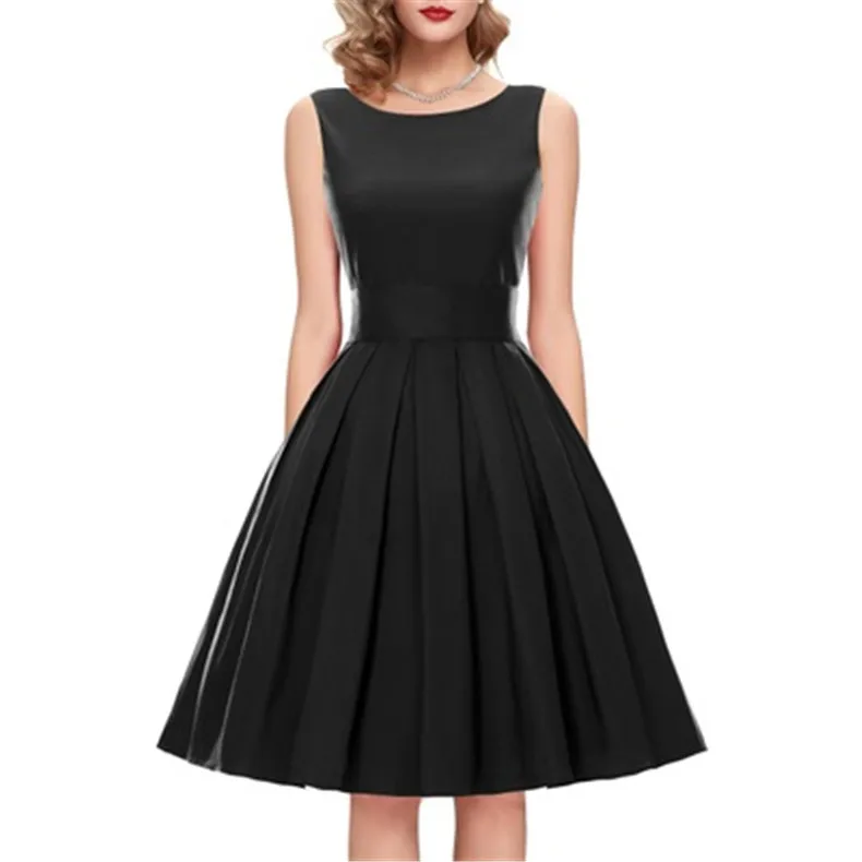 

Fashionable women sleeveless wholesale A-line Vintage dress, Black/customized